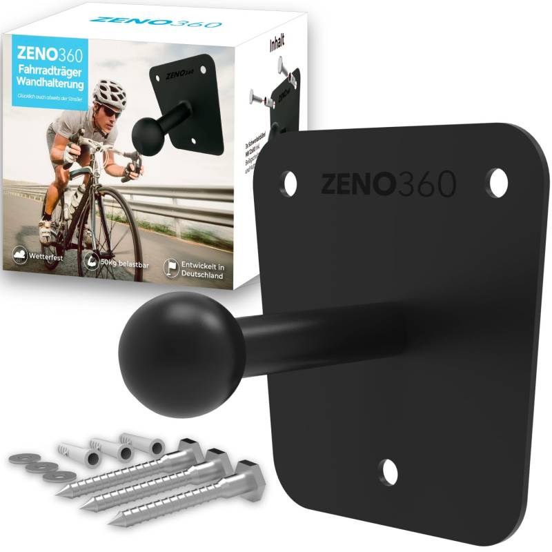 Zeno360 Fahrradträger Wandhalterung | Inkl. Schrauben und Dübel | Universelle Einstellung | Fahrradkugelkopf | Wandhalter in Form einer Anhängerkupplung | Aufhängung bis zu 50 Kg von Zeno360