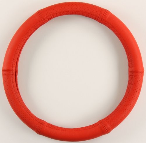 Lenkradbezug Lenkradhülle Lenkradschutz 37-39cm Leder rot glatt+perforiert von ZentimeX