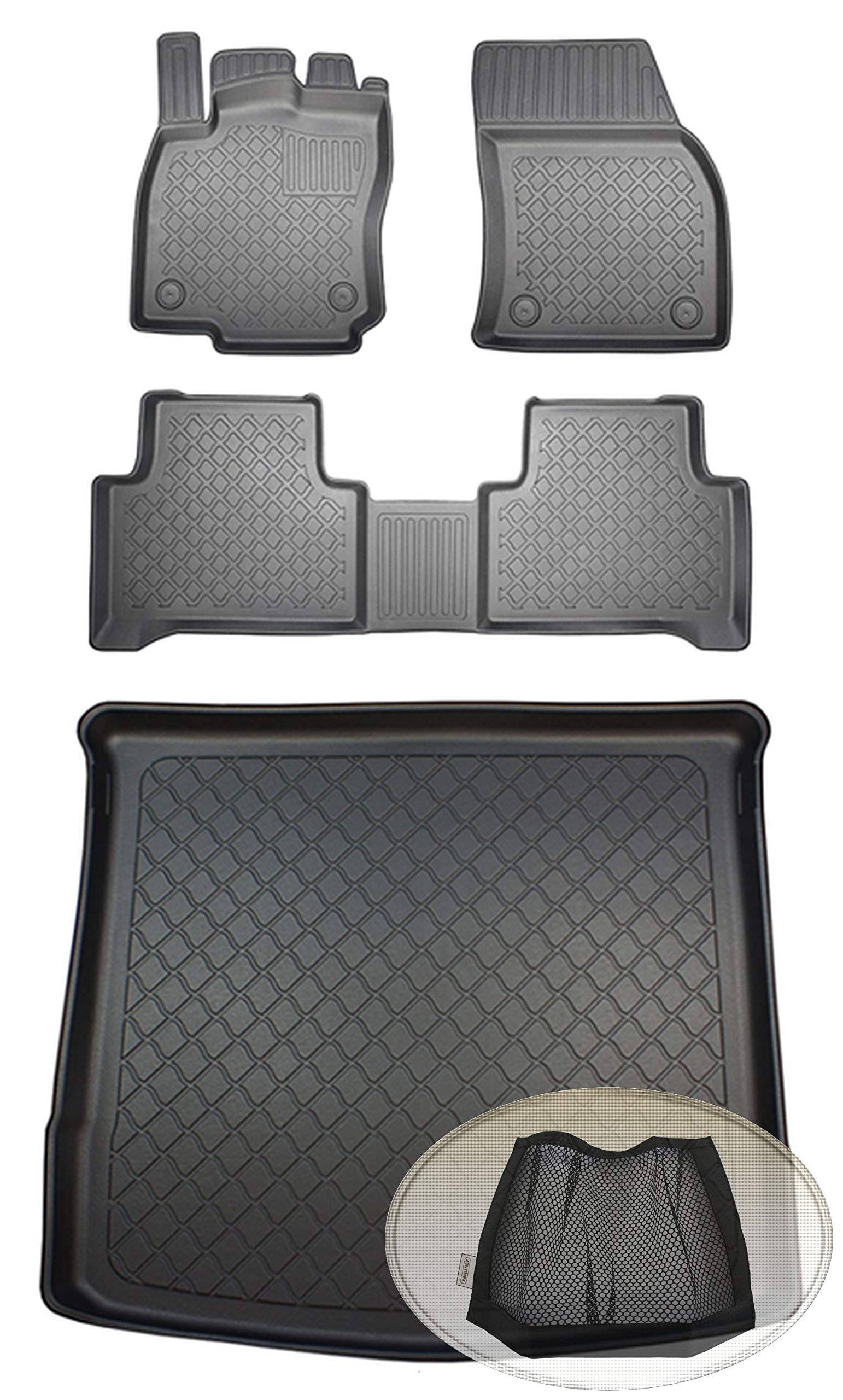ZentimeX Z393618 Set Kofferraumwanne Gummifußmatten + Klettnetztasche (Laderaumwanne, Kofferraummatte, Automatten) von ZentimeX