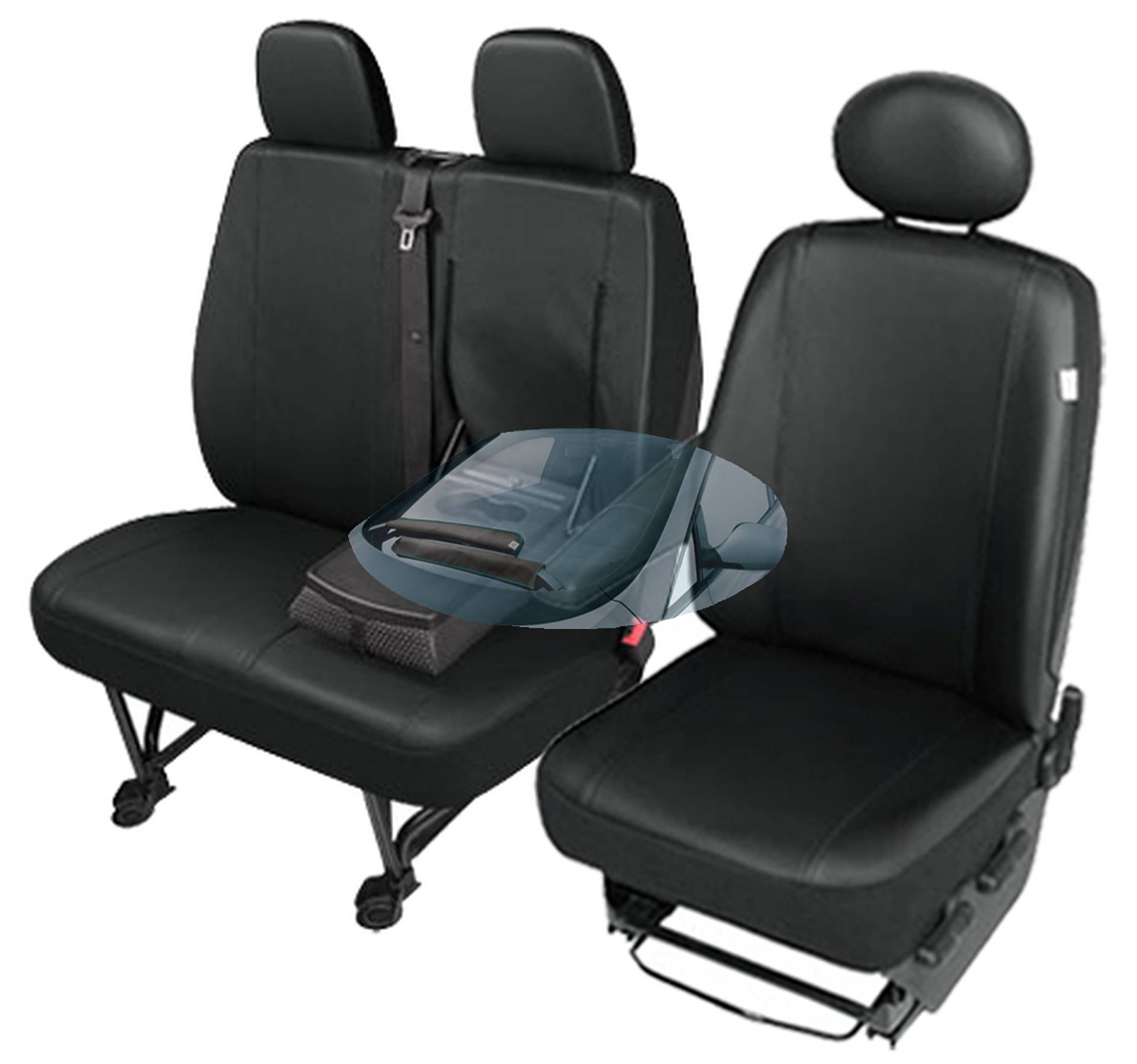 ZentimeX Z742633 Sitzbezüge Set Fahrersitz/Einzelsitz Armlehne rechts + Doppelbank/Zweierbank Kunstleder schwarz von ZentimeX