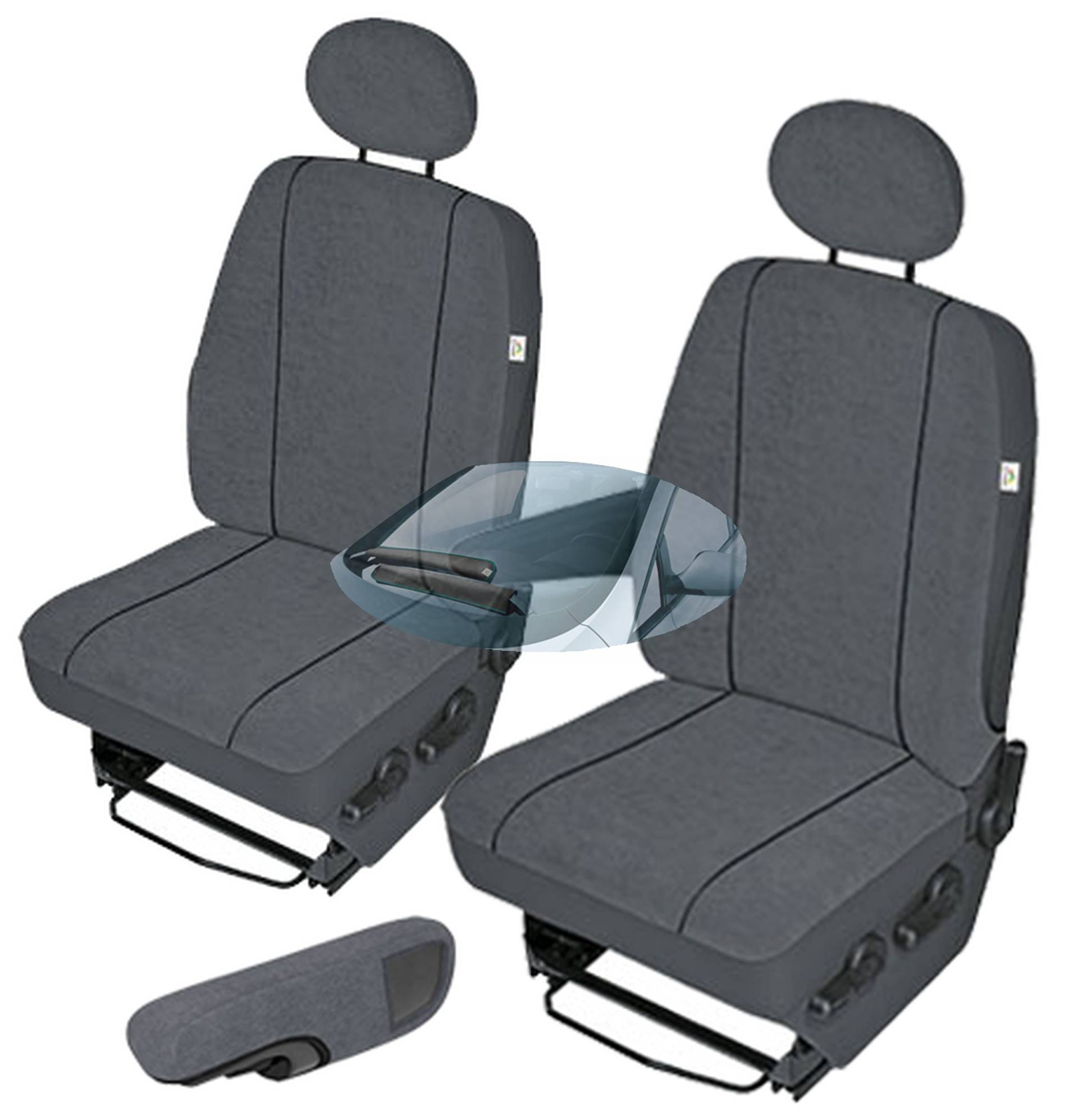 ZentimeX Z752432 Sitzbezüge Set Fahrersitz/Einzelsitz Armlehne rechts + Beifahrersitz/Einzelsitz ohne Armlehnen + Armlehne (Fahrersitz) Stoff dunkel grau von ZentimeX