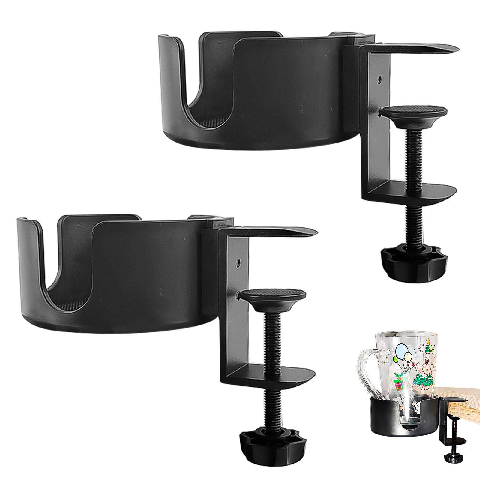 2 Stücke Getränkehalter Schreibtisch, Kann 5 kg Tragen, Kein Stanzen Aufstecken Getränkehalter, offenes U-förmiges Design Becherhalter Tisch, Geeignet für Büros, Küchen, Räume (Schwarz) von ZephyHinge