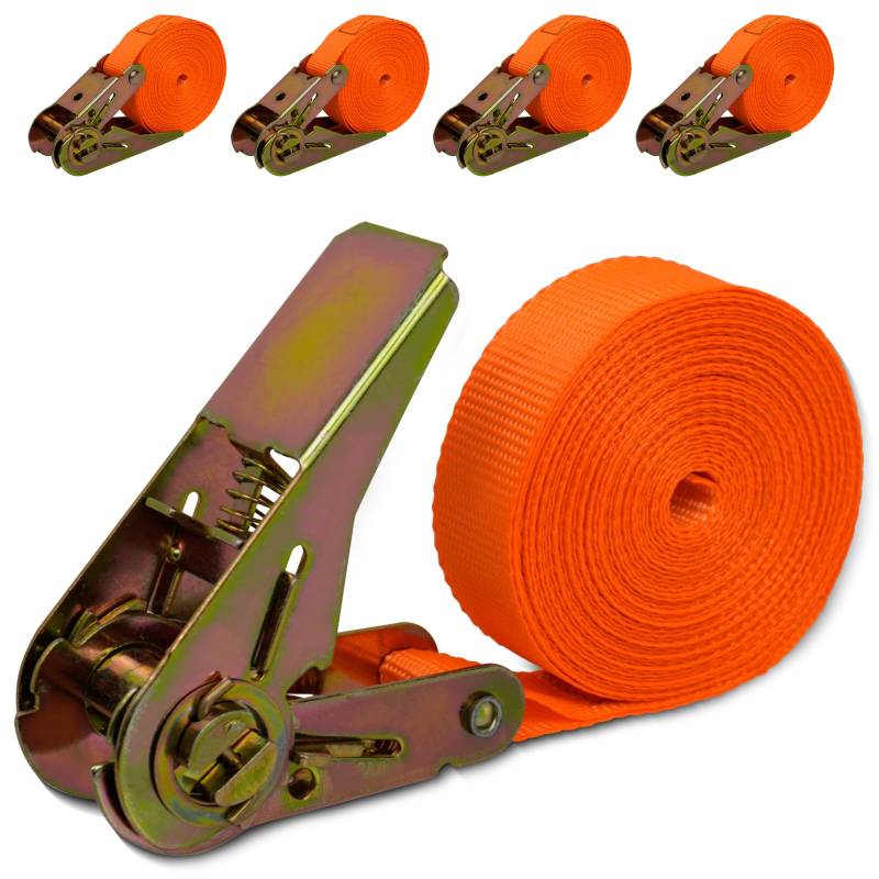 ZephyrCraft 4er Set Spanngurte mit Ratsche, 6m x 25mm, Belastung 1000kg, Zurrgurte mit Ratsche für Ladungssicherung（Orange） von ZephyrCraft