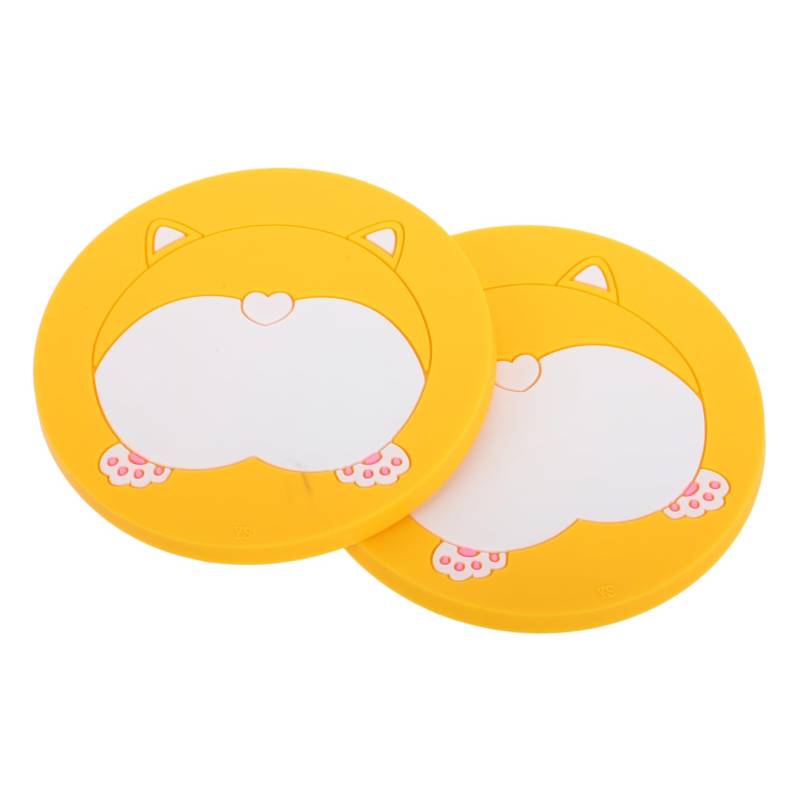 Zerodeko 2 Stück Auto rutsch Feste Matte Untersetzer für Getränkehalter im Auto Getränkehalter-Untersetzer für das Auto Tassenuntersetzer fürs Auto Untersetzer-Tier PVC Yellow von Zerodeko