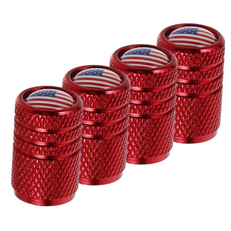 Zerodeko 4 Stück Ventilkernkappe Reifenluftkappe Reifenventilkappen Mit Amerikanischer Flagge Reifenkappe Ersatz-ventilkappe Für Reifen Reifendruckkappen Rot Aluminiumlegierung von Zerodeko