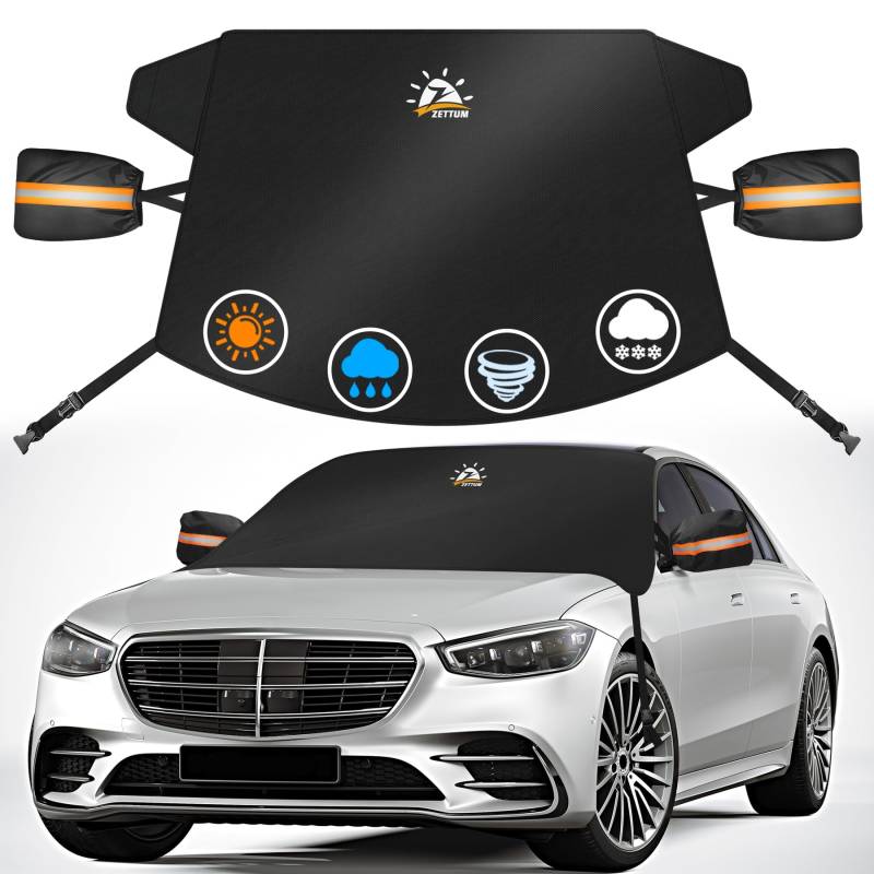 Zettum Frontscheibenabdeckung, Frostschutz Auto Frontscheibe Abdeckung, Wasserdicht 600D Oxford PU Scheibenabdeckung, Winter Schneeschutz Frostabdeckung für Fahrzeug, SUV, Van, MPV (175x125 cm) von Zettum