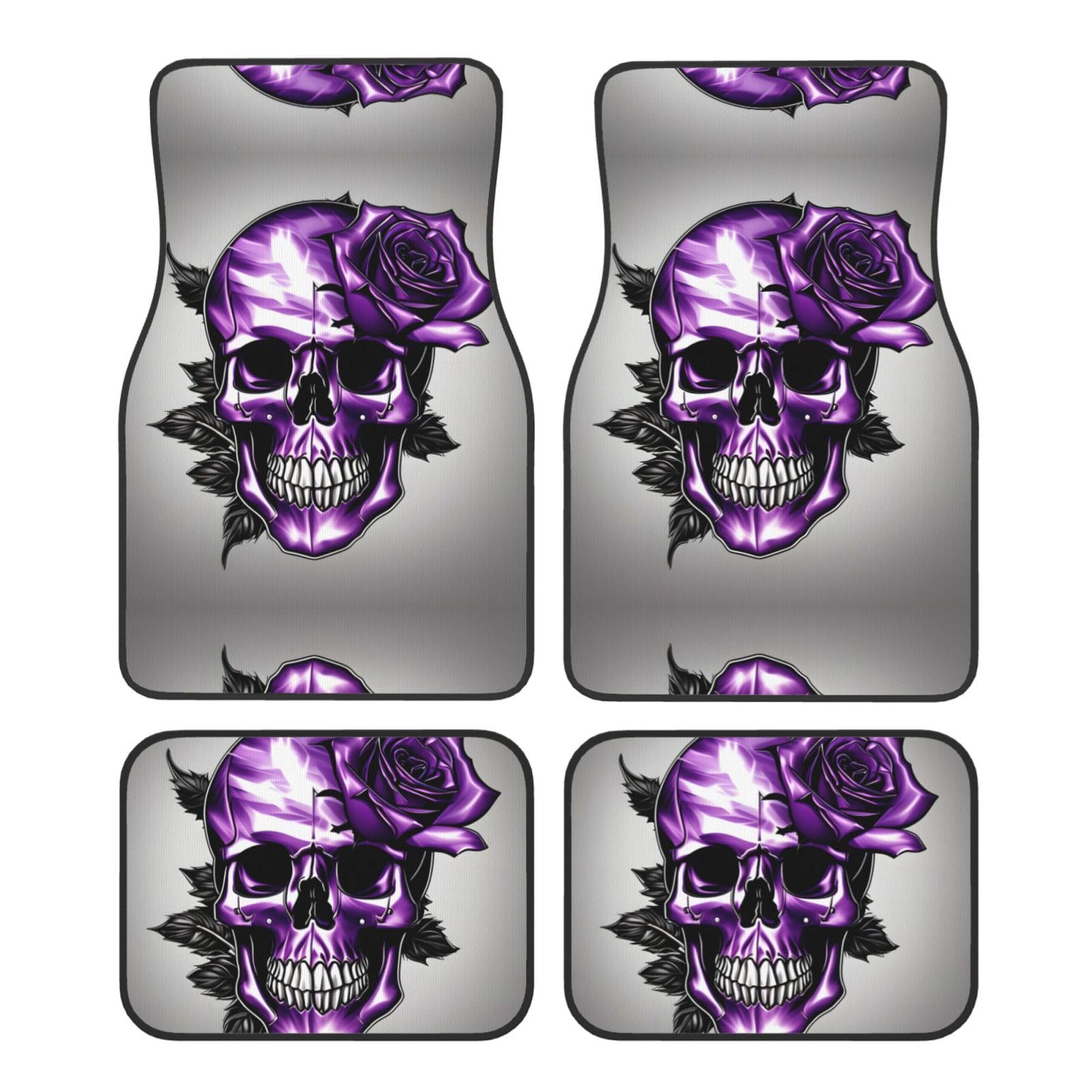 Lila Rose und Totenkopf Auto Fußmatten - Vierteiliges Set, Universal vorne & hinten, Kristallsamtoberfläche für SUV, LKW, Limousine Lila Rose und Totenkopf Auto Fußmatten - Vierteiliges Set, Universal vorne & hinten, Kristallsamtoberfläche für SUV, LKW, Limousine von ZhanGM