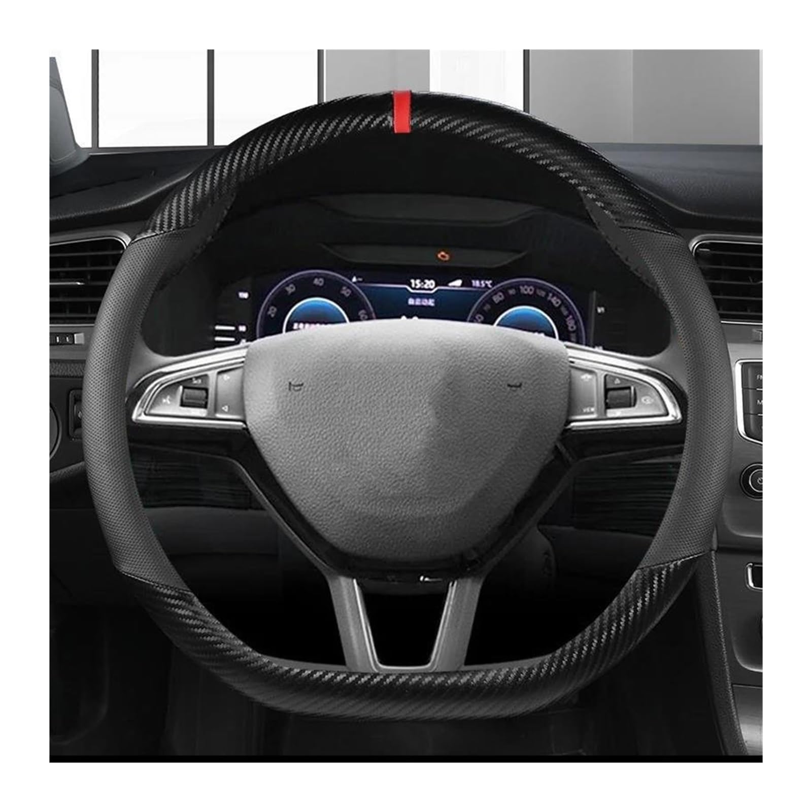 Lenkradabdeckung Für Skoda Für Octavia Für A5 Für A7 Für RS Für Octavia Auto Innen Carbon Faser + Leder Auto Lenkrad Abdeckung Lenkradschutz(BD38CM2) von ZhanNuoBHd
