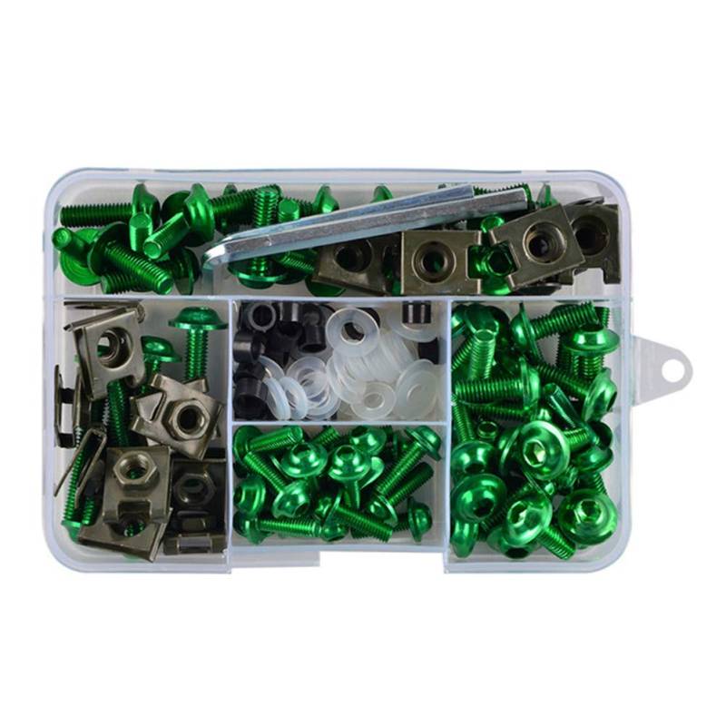 155 StüCk Motorradverkleidungs Schrauben set, Universal Motorrad Windschutzscheiben Verkleidungsschrauben Motorrad Schraubensatz Karosserie Schrauben Set Verkleidungsbolzen Kit, GrüN von Zhuodingsen