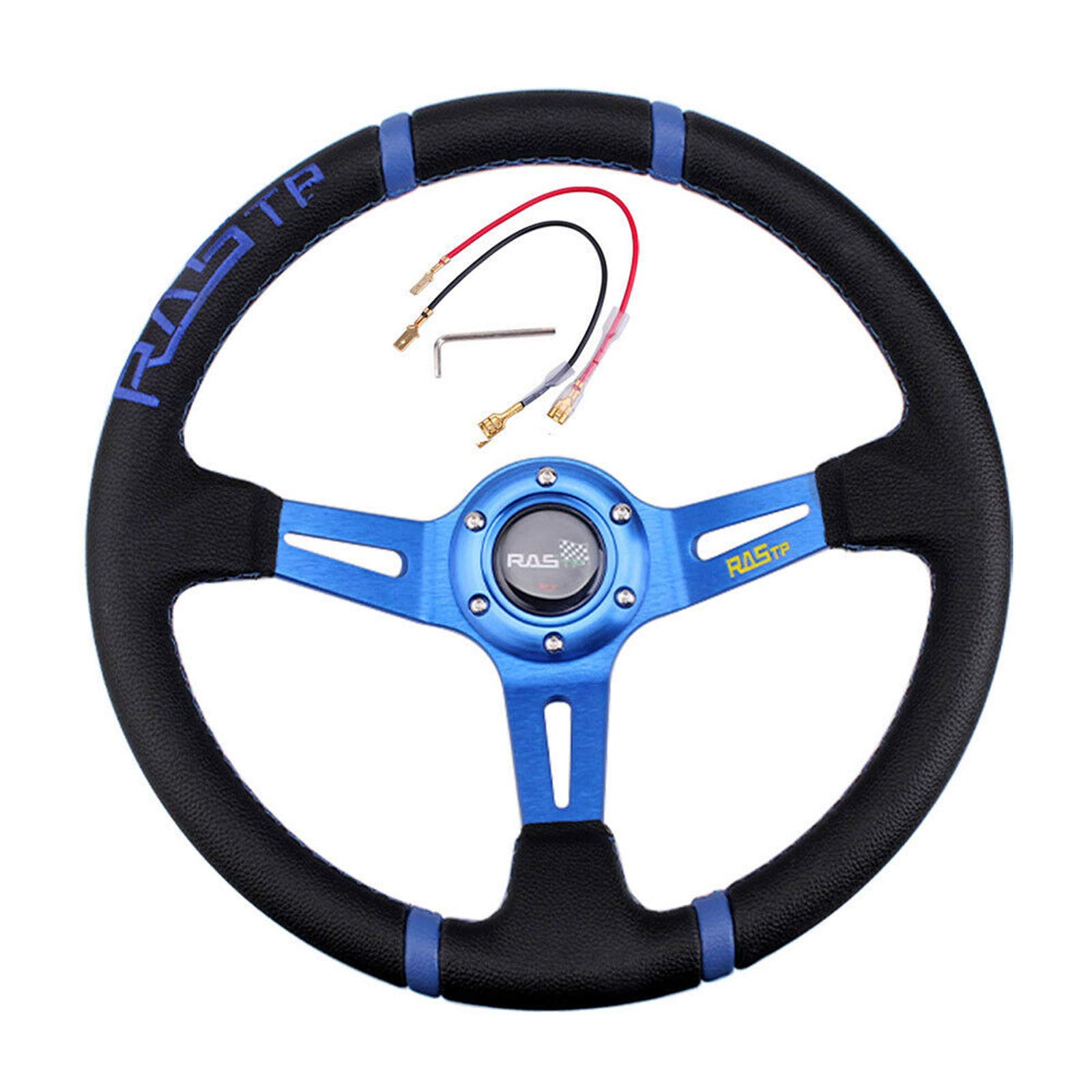 Universal Car Steering Wheel, Sport Steering Wheel Leather Steering Wheel Covers, Breathable Non-Slip, Auto JDM Personality Modified Racing Steering Wheel, 14 Inch 35CM Blau von Zhuodingsen
