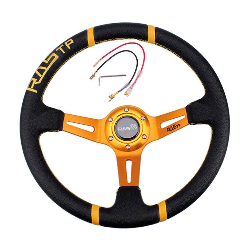 Universal Car Steering Wheel, Sport Steering Wheel Leather Steering Wheel Covers, Breathable Non-Slip, Auto Jdm Personality Modified Racing Steering Wheel, 14 Inch 35CM Gold von Zhuodingsen