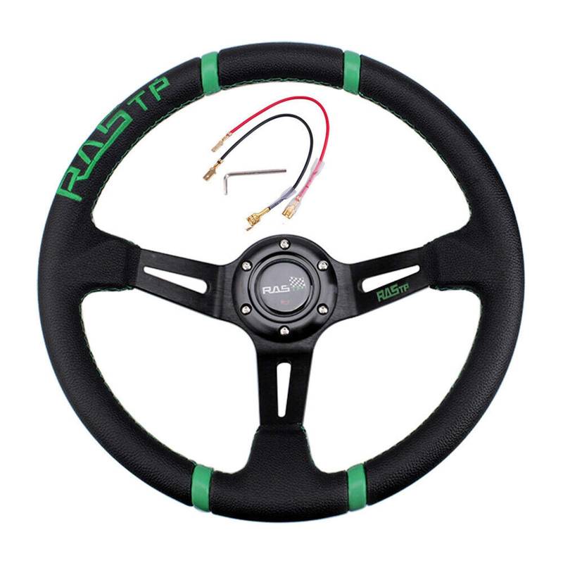 Universal Car Steering Wheel, Sport Steering Wheel Leather Steering Wheel Covers, Breathable Non-Slip, Auto Jdm Personality Modified Racing Steering Wheel, 14 Inch 35CM GrüN von Zhuodingsen