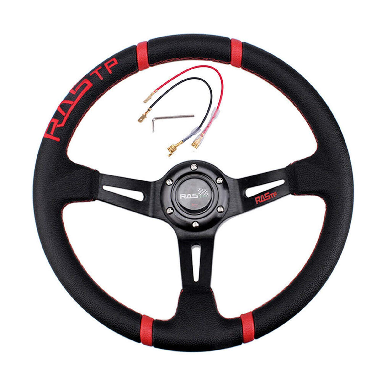 Universal Car Steering Wheel, Sport Steering Wheel Leather Steering Wheel Covers, Breathable Non-Slip, Auto JDM Personality Modified Racing Steering Wheel, 14 Inch 35CM Schwarz von Zhuodingsen