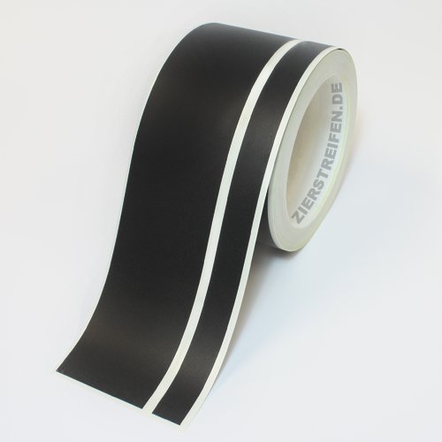 Doppel Zierstreifen 100 mm (aufgeteilt in 60 mm Streifen + 10 mm Abstand + 30 mm Streifen), 10 Meter für Auto Boot Motorrad und Modellbau - SCHWARZ MATT von Zierstreifen.de