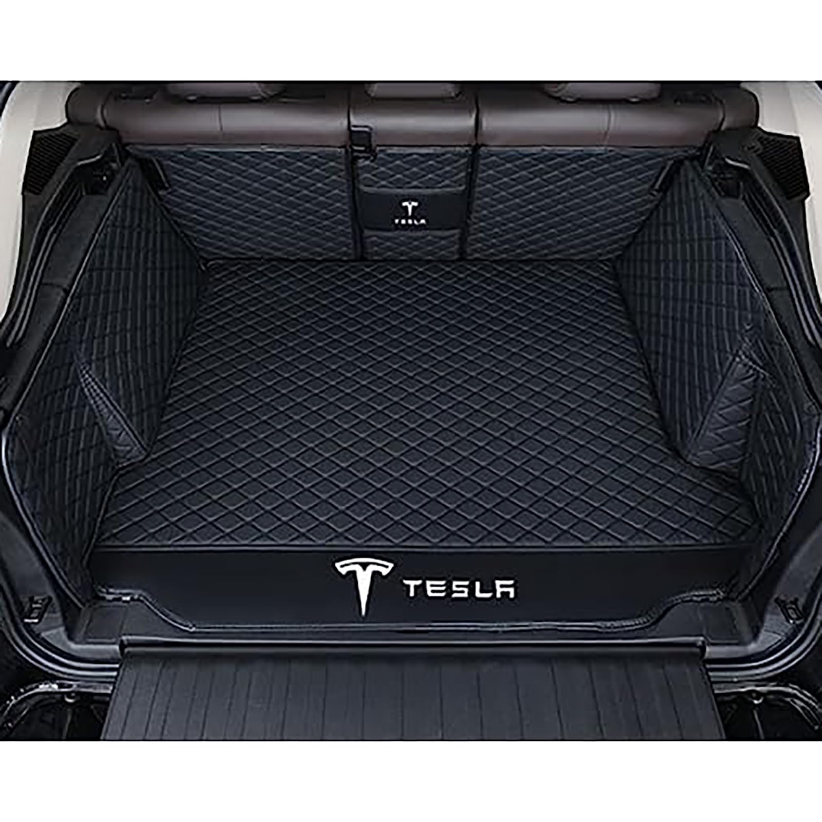 Auto Leder Kofferraummatte für Tesla Model X 2016-2023 5 Seats,Vollabdeckung Wasserdichtes Antirutsch Kofferraum Schutzmatte Kofferraumschutz Zubehör,C-Blackstyle-1Set von Zikger