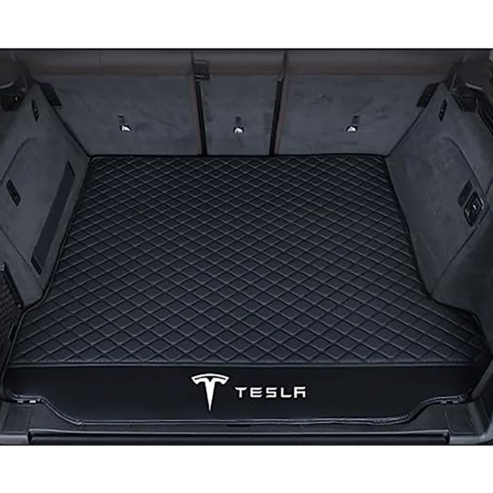 Auto Leder Kofferraummatte für Tesla Model X 2016-2023 5 Seats,Vollabdeckung Wasserdichtes Antirutsch Kofferraum Schutzmatte Kofferraumschutz Zubehör,C-Blackstyle-Bottom von Zikger