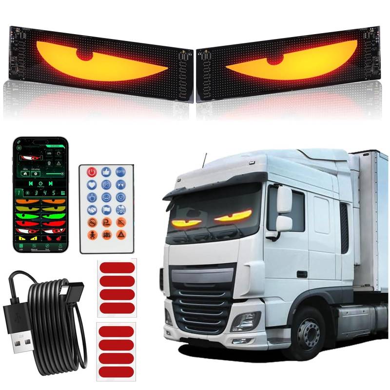 2er Led Augen für Lkw Auto (12*60cm), Devil Eyes Light for Cars, Teufelaugen Licht Dynamische Programmierbarer Personalisiert Augen Lichtschilder, mit APP-Steuerung und Fernbedienung Bluetooth USB 5V von Zilchx