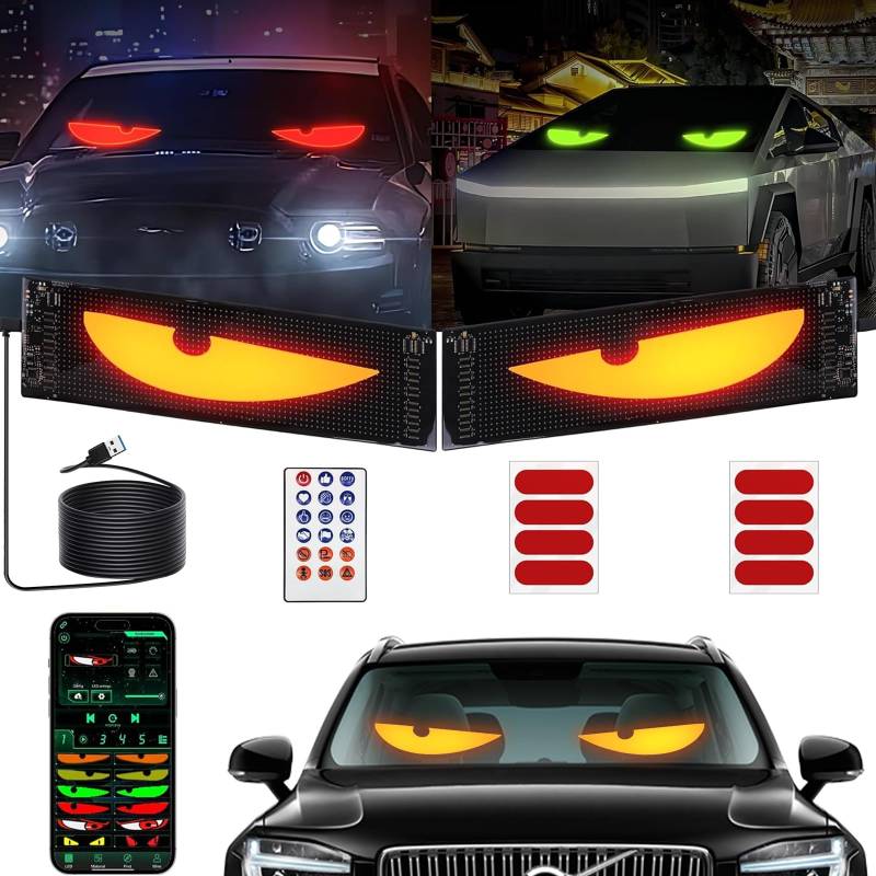 2er Led Augen für Lkw Auto Devil Eyes Light for Cars, Teufelaugen Licht Dynamische Programmierbarer Personalisiert Augen Lichtschilder, mit APP-Steuerung und Fernbedienung Bluetooth USB 5V (10*35cm) von Zilchx