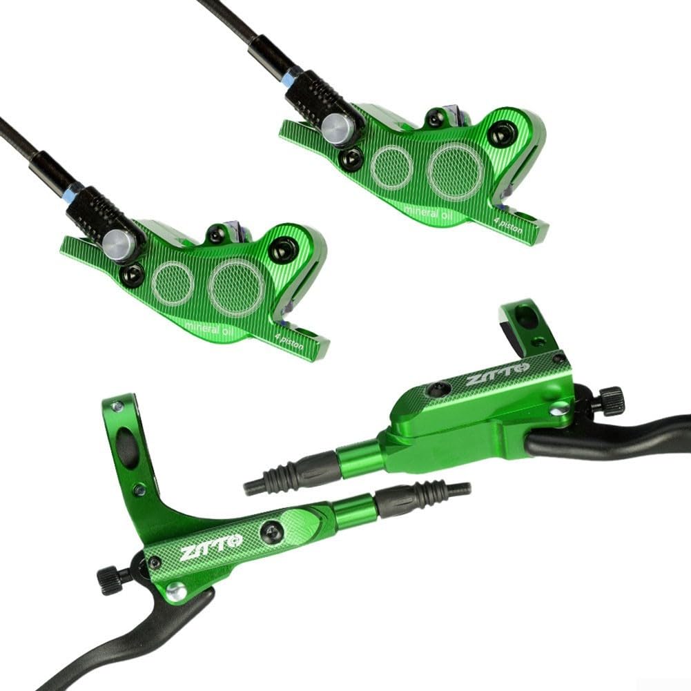 Hydraulische Bremsen Set für Fahrräder, 4 Push Kolben Design für robuste Kontrolle auf Trails (Grün) von Zilimontt