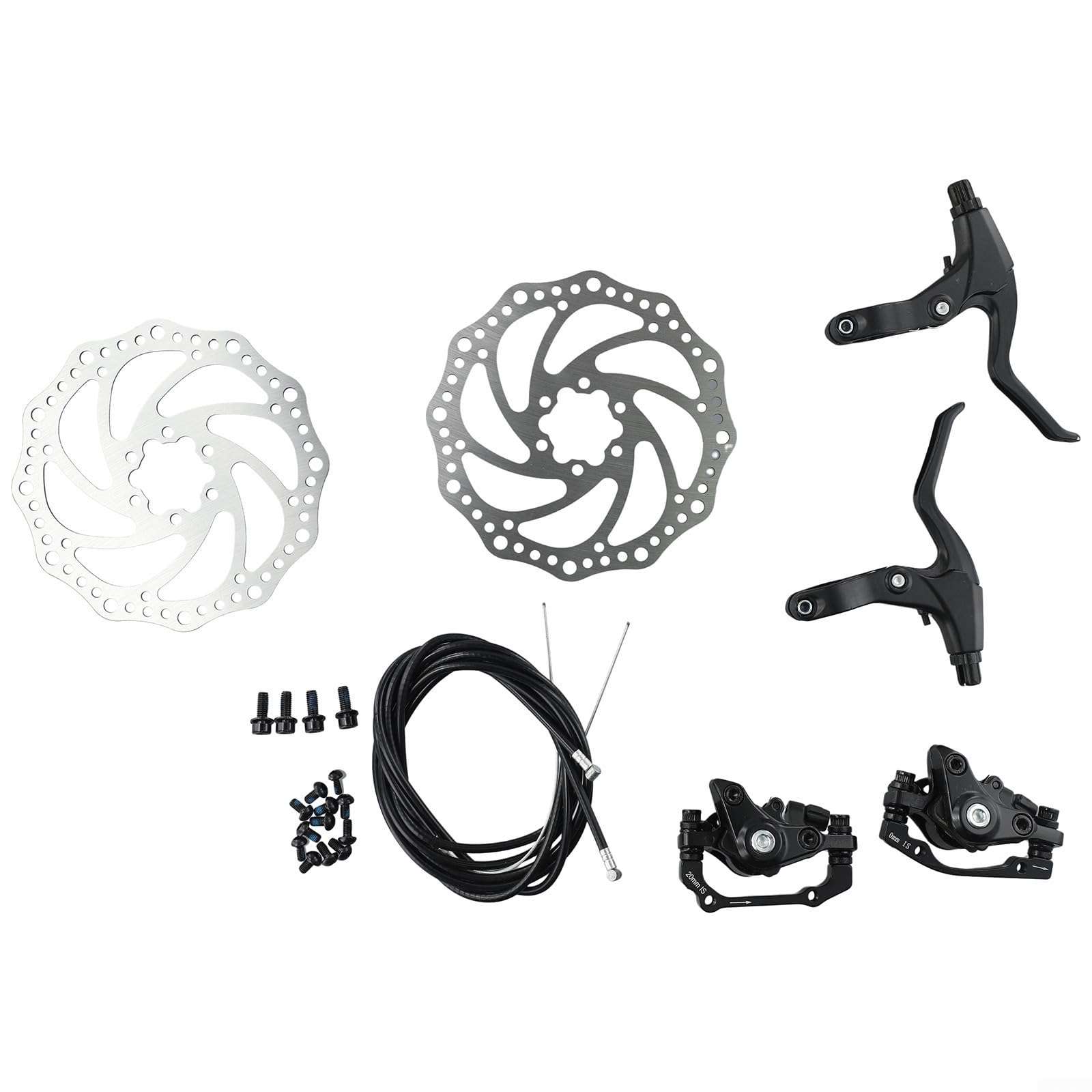 Mechanisches Scheibenbremsen-Set für Mountainbike, vorne und hinten, mit 160-mm-Rotoren, drahtgesteuerte geteilte Klemme, Dreipunkt-Stahlkugelantrieb, verstellbarer Spalt, für Fahrrad Mechanisches Scheibenbremsen-Set für Mountainbike, vorne und hinten, mit 160-mm-Rotoren, drahtgesteuerte geteilte Klemme, Dreipunkt-Stahlkugelantrieb, verstellbarer Spalt, für Fahrrad von Zilimontt