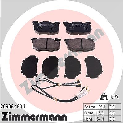Zimmermann Bremsbelagsatz, Scheibenbremse [Hersteller-Nr. 20906.180.1] für Citroën, Peugeot von Zimmermann