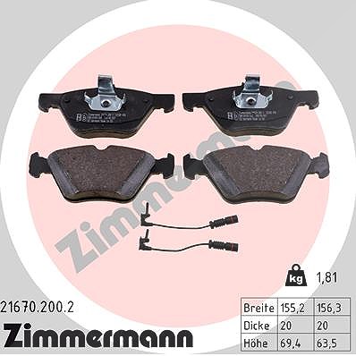 Zimmermann Bremsbelagsatz, Scheibenbremse [Hersteller-Nr. 21670.200.2] für Chrysler, Mercedes-Benz, Ssangyong von Zimmermann