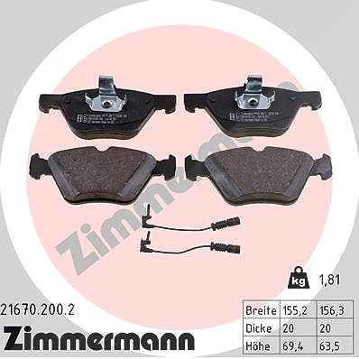 Zimmermann Bremsbelagsatz, Scheibenbremse [Hersteller-Nr. 21670.200.2] für Chrysler, Mercedes-Benz von Zimmermann