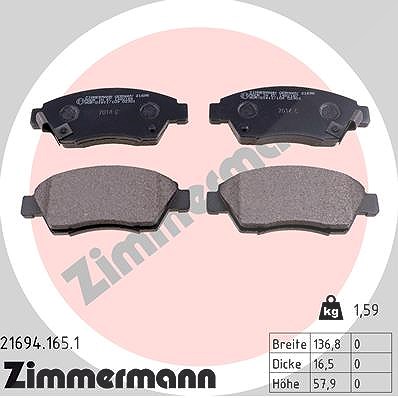 Zimmermann Bremsbelagsatz, Scheibenbremse [Hersteller-Nr. 21694.165.1] für Honda von Zimmermann