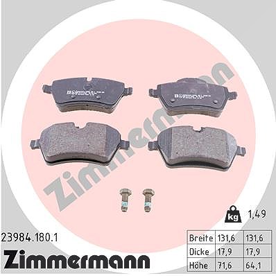 Zimmermann Bremsbelagsatz, Scheibenbremse [Hersteller-Nr. 23984.180.1] für Mini von Zimmermann