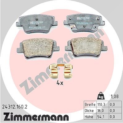 Zimmermann Bremsbelagsatz, Scheibenbremse [Hersteller-Nr. 24312.160.2] für Hyundai von Zimmermann
