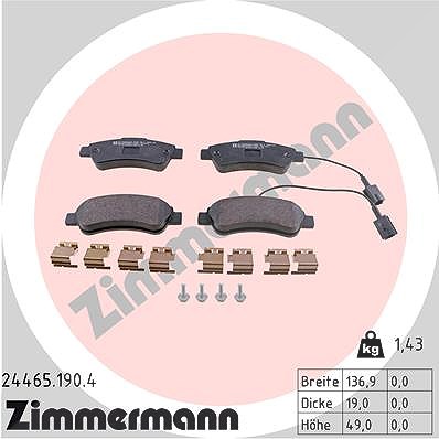 Zimmermann Bremsbelagsatz, Scheibenbremse [Hersteller-Nr. 24465.190.4] für Citroën, Fiat, Peugeot von Zimmermann