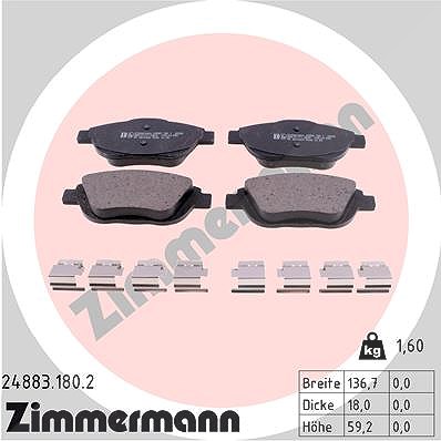 Zimmermann Bremsbeläge vorne (Satz) [Hersteller-Nr. 24883.180.2] für Citroën, Ds, Opel, Peugeot, Vauxhall von Zimmermann