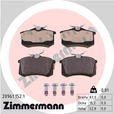 Bremsbelagsatz, Scheibenbremse Hinterachse Zimmermann 20961.152.1 von Zimmermann