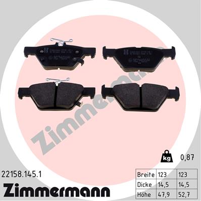 Bremsbelagsatz, Scheibenbremse Hinterachse Zimmermann 22158.145.1 von Zimmermann