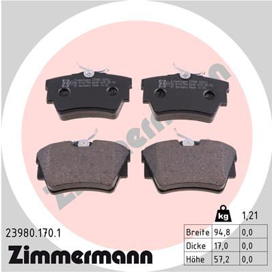 Bremsbelagsatz, Scheibenbremse Hinterachse Zimmermann 23980.170.1 von Zimmermann