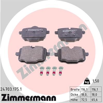 Bremsbelagsatz, Scheibenbremse Hinterachse Zimmermann 24703.175.1 von Zimmermann