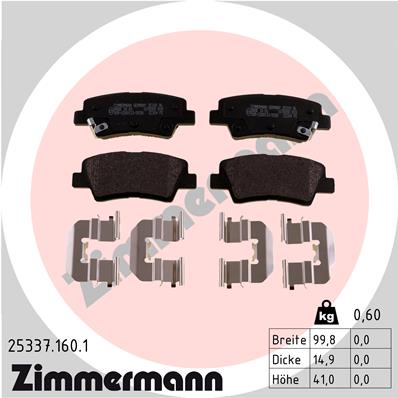 Bremsbelagsatz, Scheibenbremse Hinterachse Zimmermann 25337.160.1 von Zimmermann