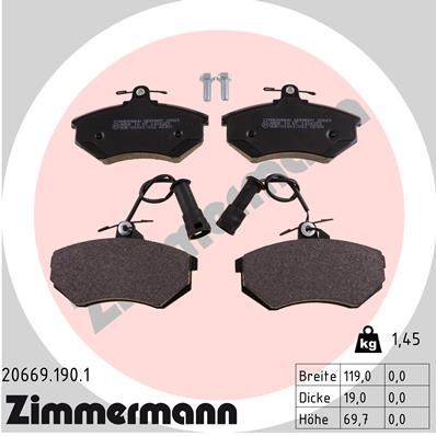 Bremsbelagsatz, Scheibenbremse Vorderachse Zimmermann 20669.190.1 Bremsbelagsatz, Scheibenbremse Vorderachse Zimmermann 20669.190.1 von Zimmermann