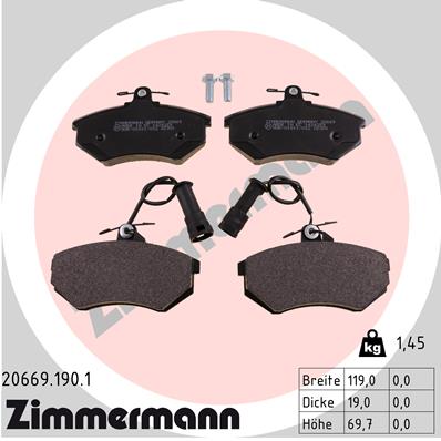 Bremsbelagsatz, Scheibenbremse Vorderachse Zimmermann 20669.190.1 von Zimmermann