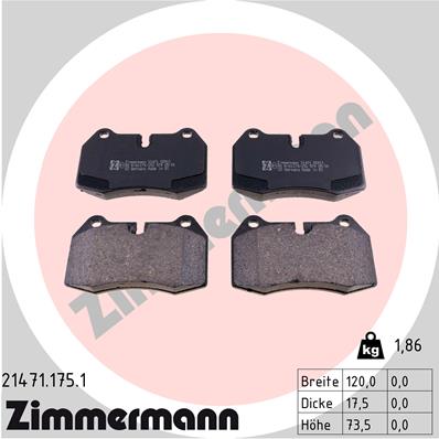 Bremsbelagsatz, Scheibenbremse Vorderachse Zimmermann 21471.175.1 Bremsbelagsatz, Scheibenbremse Vorderachse Zimmermann 21471.175.1 von Zimmermann