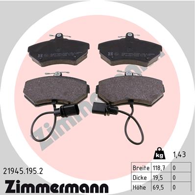 Bremsbelagsatz, Scheibenbremse Vorderachse Zimmermann 21945.195.2 Bremsbelagsatz, Scheibenbremse Vorderachse Zimmermann 21945.195.2 von Zimmermann