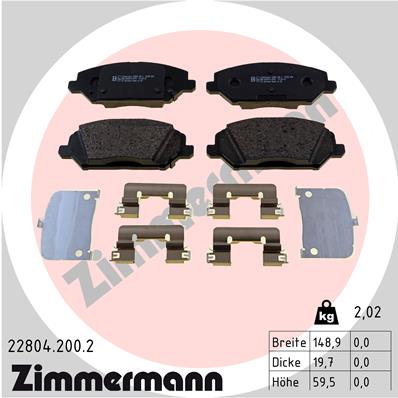 Bremsbelagsatz, Scheibenbremse Vorderachse Zimmermann 22804.200.2 von Zimmermann