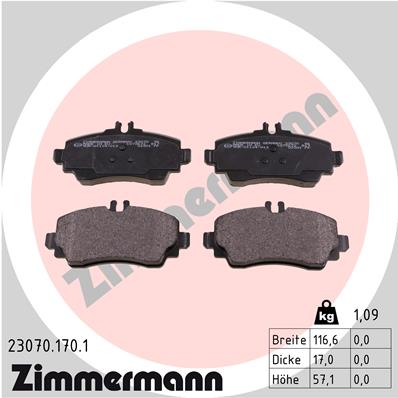 Bremsbelagsatz, Scheibenbremse Vorderachse Zimmermann 23070.170.1 von Zimmermann