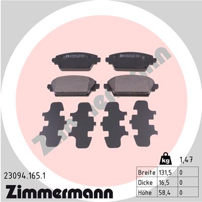 Bremsbelagsatz, Scheibenbremse Vorderachse Zimmermann 23094.165.1 von Zimmermann