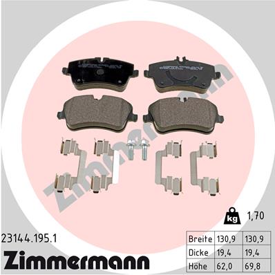 Bremsbelagsatz, Scheibenbremse Vorderachse Zimmermann 23144.195.1 von Zimmermann