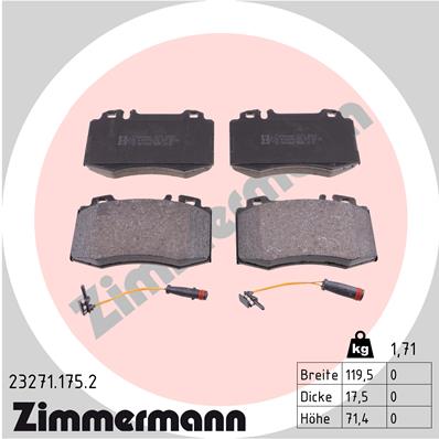 Bremsbelagsatz, Scheibenbremse Vorderachse Zimmermann 23271.175.2 Bremsbelagsatz, Scheibenbremse Vorderachse Zimmermann 23271.175.2 von Zimmermann