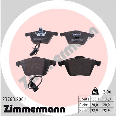 Bremsbelagsatz, Scheibenbremse Vorderachse Zimmermann 23763.200.1 Bremsbelagsatz, Scheibenbremse Vorderachse Zimmermann 23763.200.1 von Zimmermann