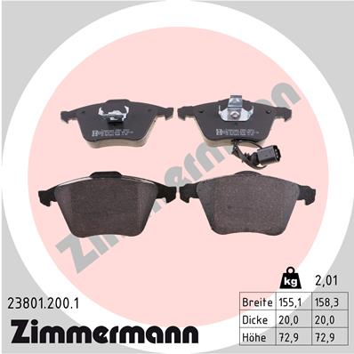 Bremsbelagsatz, Scheibenbremse Vorderachse Zimmermann 23801.200.1 von Zimmermann