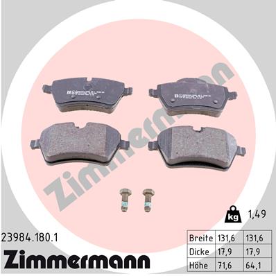 Bremsbelagsatz, Scheibenbremse Vorderachse Zimmermann 23984.180.1 von Zimmermann