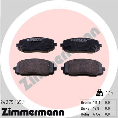 Bremsbelagsatz, Scheibenbremse Vorderachse Zimmermann 24275.165.1 von Zimmermann